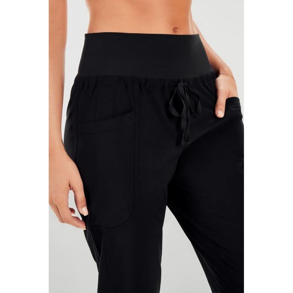Fabletics Joggers Women‎ XL Black Foldover Drawstring Pockets Sleek Knit Pant